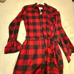 Abercrombie & Fitch Red and Black Checkered Long Sleeve Dress NWT